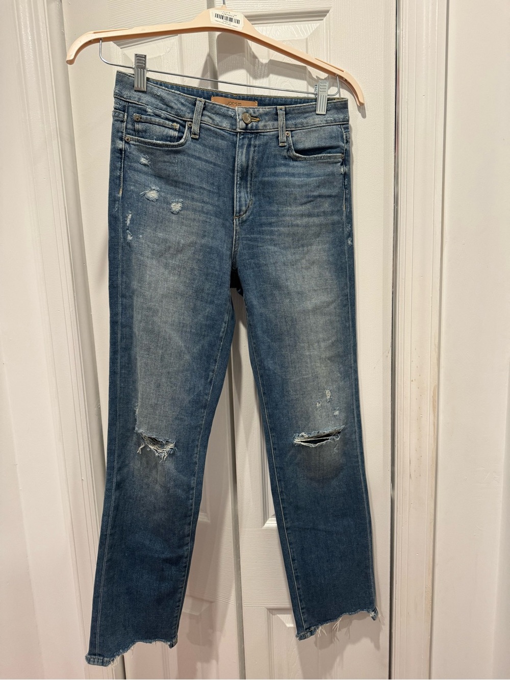 Joe's Jeans Distressed Medium Blue Straight Leg Jeans